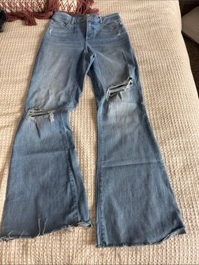 Express Light Blue Distressed Flare Jeans